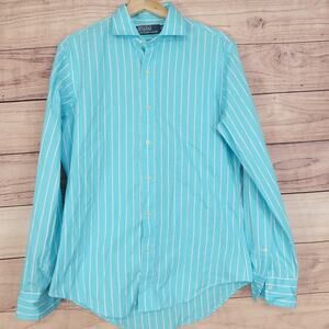 Polo Ralph Lauren Shirt Mens Small Blue White Striped Button Up Long Sleeve -17